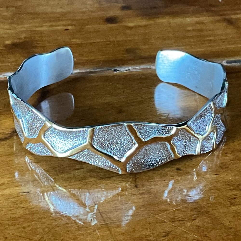 Rustic Cuff Stainless Two Tone Stainless Cuff Aprox 1/2" wide signed